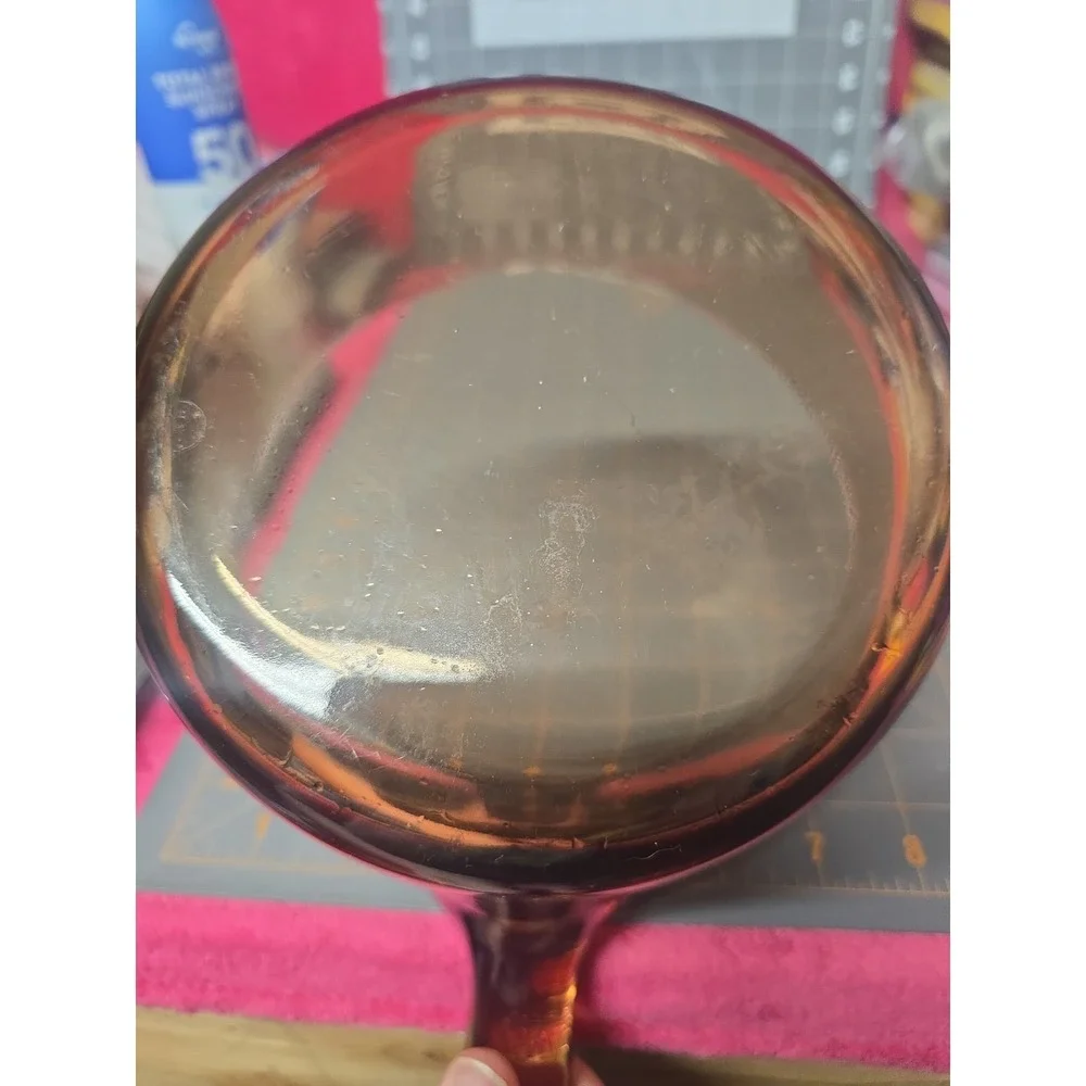 Vintage Corning Vision Ware 1.5 L Amber Glass Pot Sauce Pan & Lid Needs Cleaning